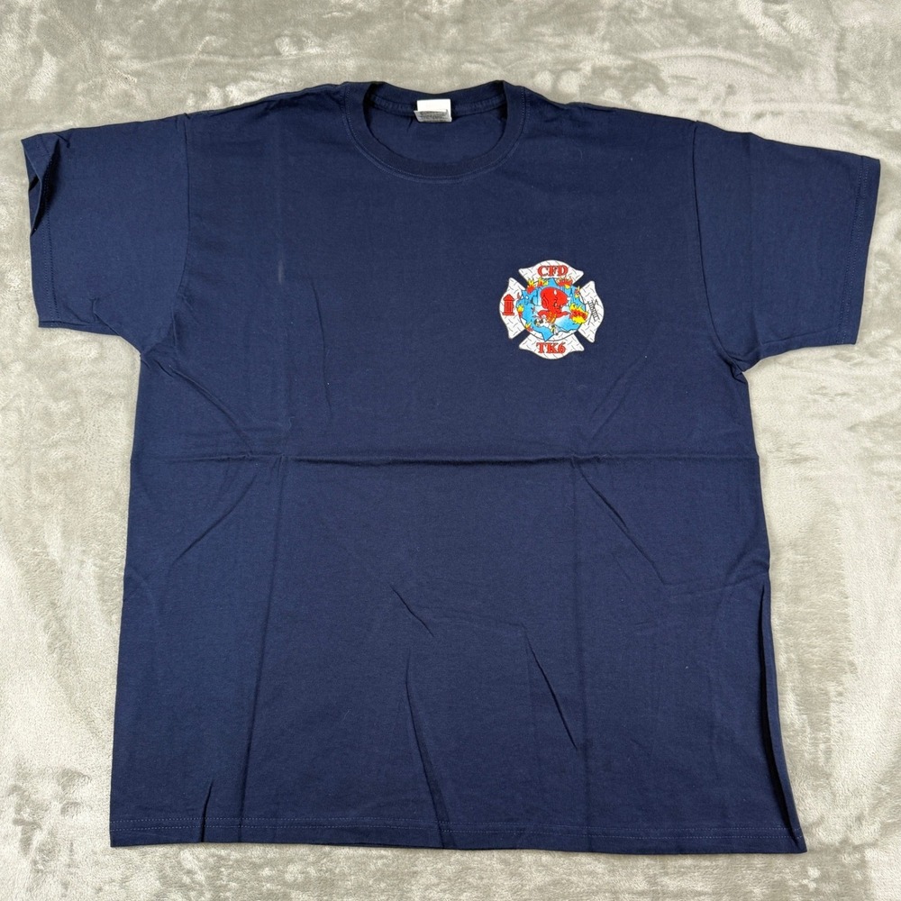 Fruit of the Loom Chicago Fire Department CFD TK6 Navy Blue T-Shirt Mens XL